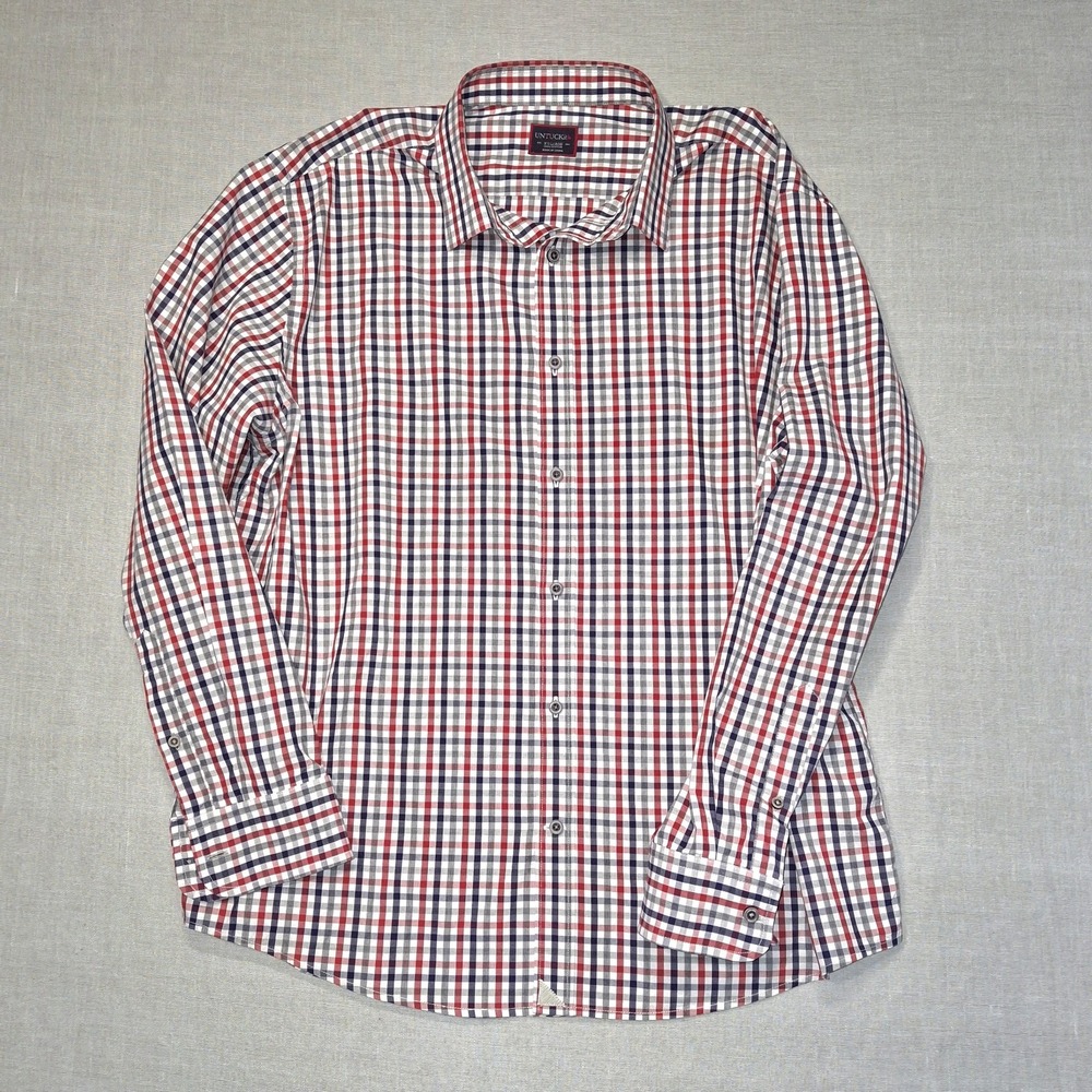 UNTUCKit Button Down Shirt Mens XXL Red White Blue Plaid Cotton Long Sleeve